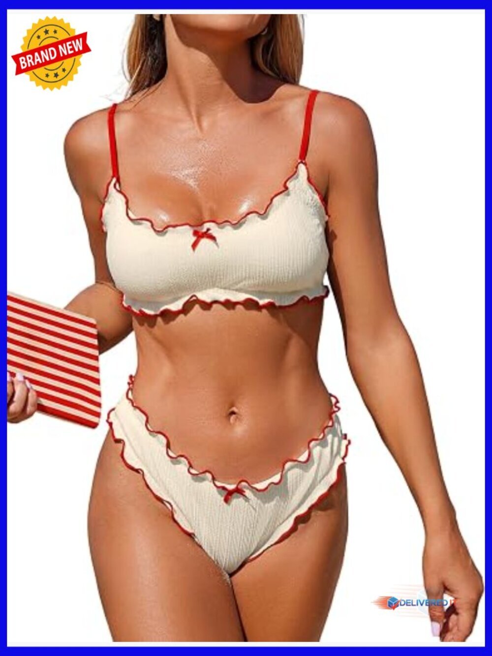 Bandeau Bikini Set - High Cut Cheeky Bottom with Ruffles and Bow
